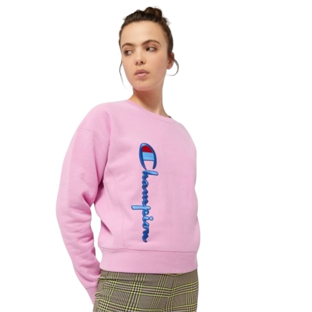 Champion Reverse Weave Side Logo Pullover Sweatshirt Pink Large